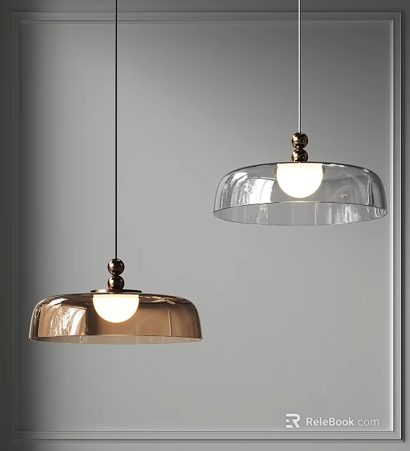 Modern Dome Shaped Pendant Lights With Brass And Transparent Glass Hanging 3d model 