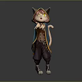 Cute Cat Eared Girl Character With Horned Hood Blue Cloak And Outstretched Hand On Pink Glow