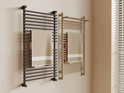 Stylish Black And Beige Towel Racks In Bathroom 3d model