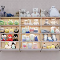 Display Shelves Filled With Various Plush Stuffed Animal Toys Neatly Arranged In Multiple Layers