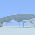 Elegant Modern Curved Bridge Featuring Metal Mesh Structure And White Supporting Columns 3d model