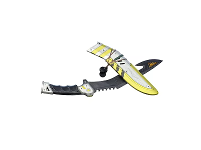 Tactical Knife With Yellow And White Blade Black Handle And Serrated Edge 3d model
