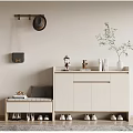 Modern Stylish Shoe Cabinet with Decorative Plants Books Hanging Hat Bag and Shoes