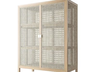 Wooden Storage Cabinet With Rattan Door Design And Modern Minimalist Style 3d model