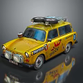Yellow Vintage Station Wagon With Spare Tires On Roof And Protect Shock Graphics