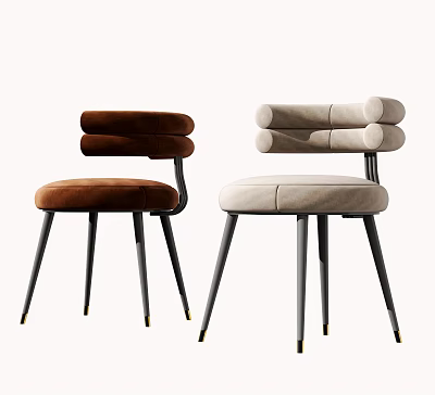 Modern Upholstered Dining Chairs With Brown Beige Seats And Sleek Metal Legs 3d model