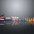 Colorful Musical Instruments Equipment Featuring Piano Drum Set Microphone Guitars And Violins