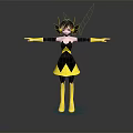 3D Character With Bee Like Features In Yellow Black Outfit Red Hair Antennae Standing Pose