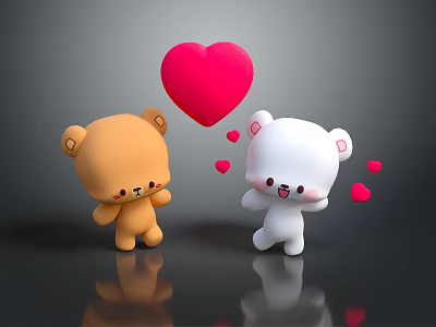 Adorable Plush Bear Toys With Big Red Heart And Small Floating Hearts 3d model