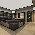 Modern Specialty Store Interior With Glass Counters Display Shelves And Wooden Flooring