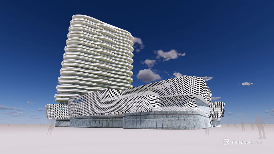Modern Office Building With Unique Spiral Design And Grid Pattern Base Exterior 3d model 