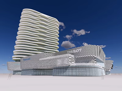Modern Office Building With Unique Spiral Design And Grid Pattern Base Exterior 3d model