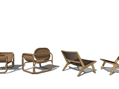 Stylish Leisure Chairs With Wooden Frames And Woven Details For Contemporary Living Areas 3d model