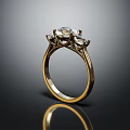 Elegant Gold Diamond Ring Featuring Central Stone And Side Accents On Dark Surface 3d model