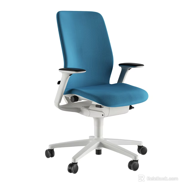 Modern Blue Office Chair With Adjustable Armrests White Base And Wheels 3d model