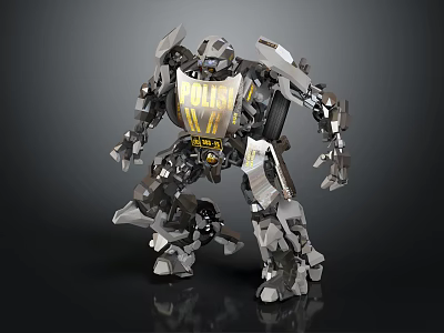 Smart Machine Robot With Police Chest Logo Metallic Armor And Silver Gray Mechanical Structure 3d model