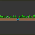 Cartoon Pixel Art Garden Scene with Green Trees Checkerboard Paths and Water Features