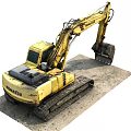 Yellow Komatsu Tracked Excavator With Digging Arm And Bucket On Ground