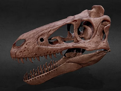 Detailed Dinosaur Skull Fossil With Anatomical Structure And Sharp Teeth 3d model