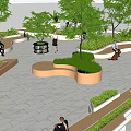 Urban Plaza Landscape Design with Curved Pathways Lush Trees Greenery and Paved Ground