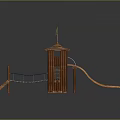 Wooden Children Playground Structure With Tower Slide Rope Bridge And Stairs