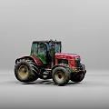 Red Tractor With Large Tires And Black Cabin On Gray Background 3d model