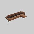 Brown Sectional Sofa With Leather Cushions Metal Frame And Modern Design