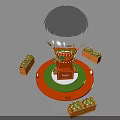 Blue Inflatable Hot Air Balloon Featuring Orange Frame Circular Platform Central Logo and Wooden Planters