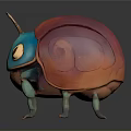 Colorful Cartoon Beetle Character Design With Blue Head Red Shell Large Eyes And Antennae