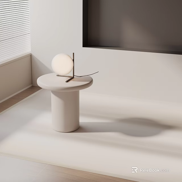Minimalist Modern White Side Table With Round Top Cylindrical Base And Table Lamp 3d model 