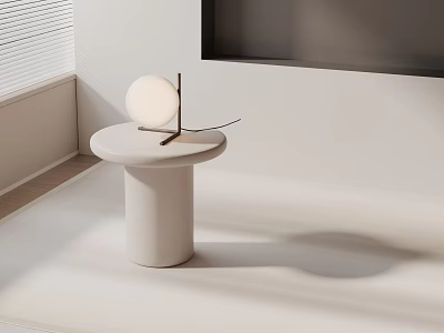 Minimalist Modern White Side Table With Round Top Cylindrical Base And Table Lamp 3d model
