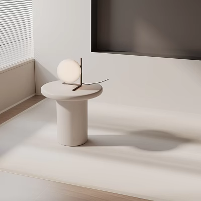Minimalist Modern White Side Table With Round Top Cylindrical Base And Table Lamp 3d model