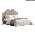 Modern White Kids Bed with Stylish Headboard and Soft Bedding Including Striped Blanket
