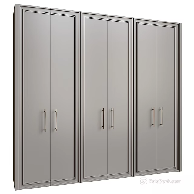 Contemporary Wardrobe Design With Multiple Cabinet Doors And Sleek Metal Handles 3d model 