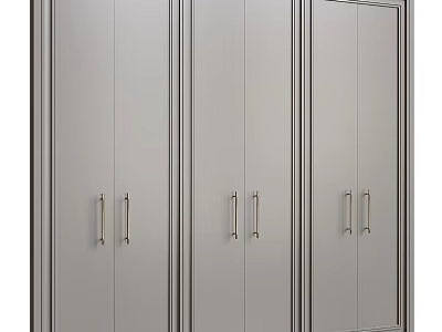 Contemporary Wardrobe Design With Multiple Cabinet Doors And Sleek Metal Handles 3d model