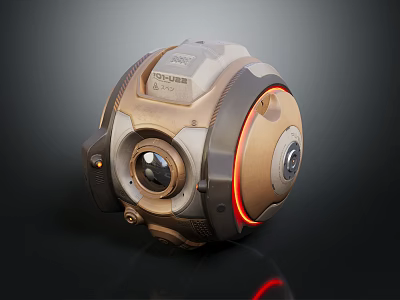 Futuristic Mechanical Sphere Tech Device With Metallic Surface And Orange Glowing Accents 3d model