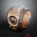 Futuristic Mechanical Sphere Tech Device With Metallic Surface And Orange Glowing Accents 3d model