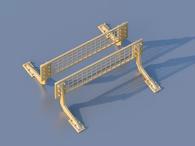 Golden Metal Frames With Grid Crossbars And Support Legs Side By Side 3d model