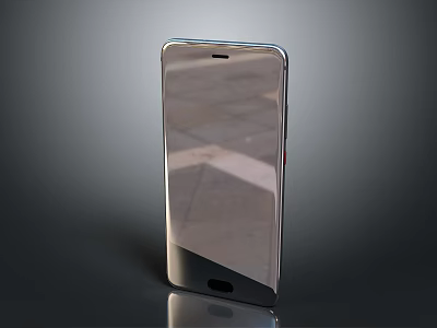 Sleek Silver Smartphone With Full Screen Display On Dark Reflective Background 3d model