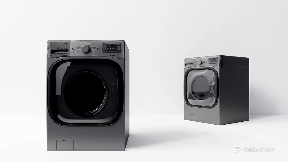 Two Modern Black Front Load Washing Machines With Sleek Design And Control Panel 3d model 