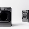 Two Modern Black Front Load Washing Machines With Sleek Design And Control Panel 3d model