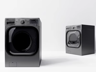 Two Modern Black Front Load Washing Machines With Sleek Design And Control Panel 3d model