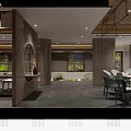 Elegant Modern Private Dining Room With Round Table Chairs Pendant Light And Wall Painting