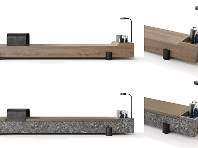 Modern Reception Desk Design With Wooden Surface Table Lamp And Stone Base 3d model