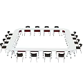 Multiple White Office Chairs With Arched Backrest White Frame And Black Wheels Neatly Arranged