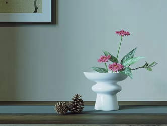 New Chinese Style Flower-arranging Vase Ornaments Combination Japanese Style Flower-arranging Pine Tower Gerbera Flower Art Small Original Flow 3d model