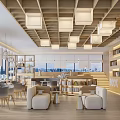Modern Library Inside Bookstore Reading Room Coffee Shop Shaped Sofa Bookcase Shelf Casual Table and Chair 3d model
