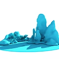 Garden Ornament With Natural Rock Formations Green Plants And Small Boat