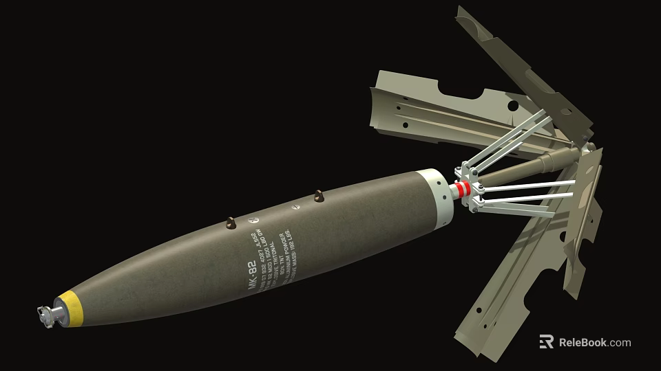 Military Weapon Aerial Bomb with Metallic Body Tail Fins and Structural Components Design 3d model 