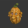 Anthropomorphic Pumpkin Character With Expressive Blue Eyes Facial Features And Green Stem